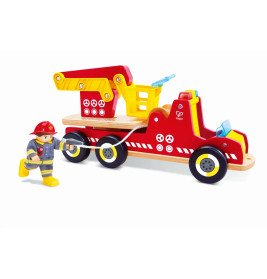 Hape Feuerwehrauto aus Holz | Realistische Beleuchtung & Sirene | Spielspaß ab 3 Jahre