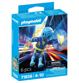 PLAYMOBIL Heroes Blitz-Held Blue Voltage – Sammelfigur mit Speer-Blitz & wechselbarer Maske