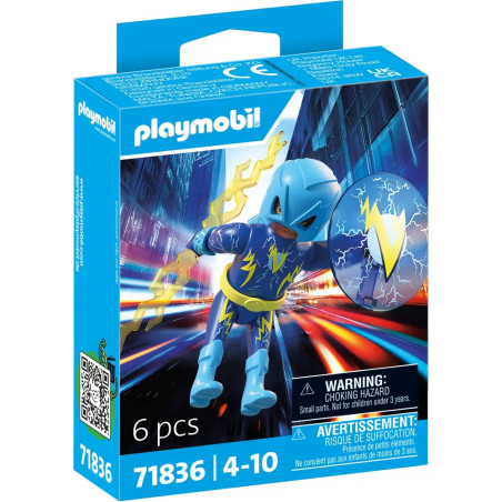 PLAYMOBIL Heroes Blitz-Held Blue Voltage – Sammelfigur mit Speer-Blitz & wechselbarer Maske