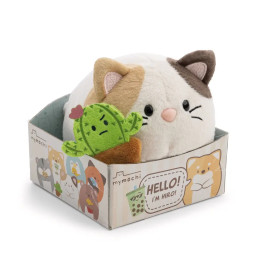 NICI Kuscheltier mymochi Katze Angy 13cm liegend mit Plüschkaktus moodie & Magnet