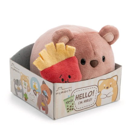 NICI Kuscheltier mymochi Bär Nomo 13cm liegend mit Magnet Pommestüte Geschenkbox