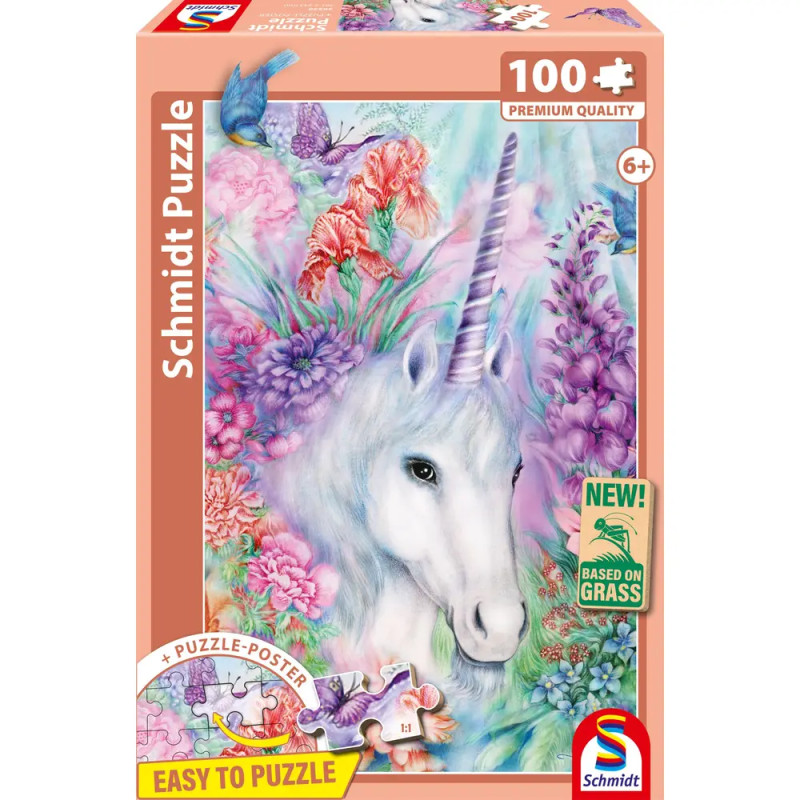 Schmidt Spiele Einhorn Puzzle – Sanfte Einhornschönheit | 100 T. (NATPAX Graspappe) (4001504565305)