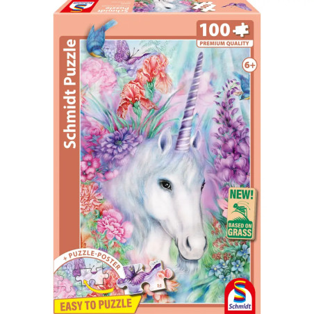 Schmidt Spiele Einhorn Puzzle – Sanfte Einhornschönheit | 100 T. (NATPAX Graspappe) (4001504565305)