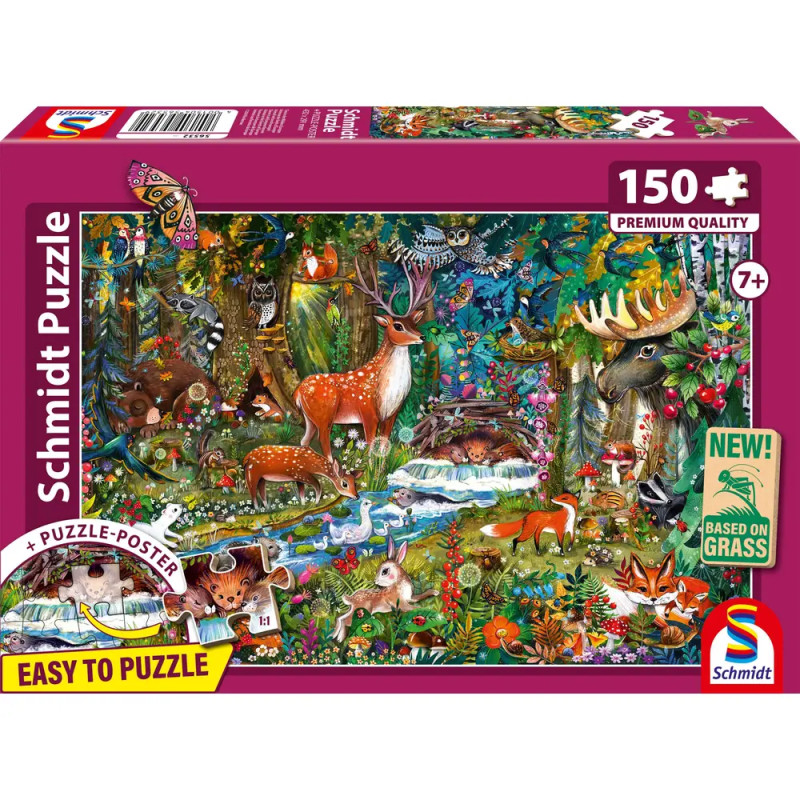 Schmidt Spiele Tiere in den Wäldern Europas Puzzle 150 Teile – Nachhaltig aus Graspappe