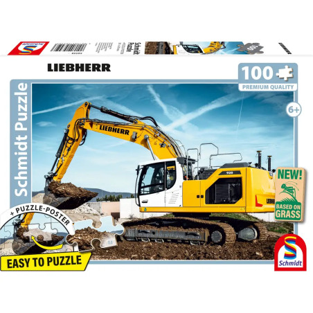 Schmidt Spiele Kinderpuzzle Liebherr Raupenbagger R928 – 100 Teile ab 6 Jahre
