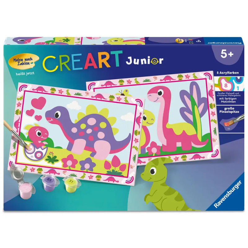 Ravensburger CreArt Junior Malen nach Zahlen – Bunte Dinosaurier | Ab 7 Jahren