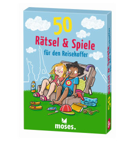 moses. 50 Rätsel & Spiele für den Reisekoffer – Kartenset gegen Langeweile, abwechslungsreich