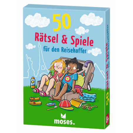 moses. 50 Rätsel & Spiele für den Reisekoffer – Kartenset gegen Langeweile, abwechslungsreich