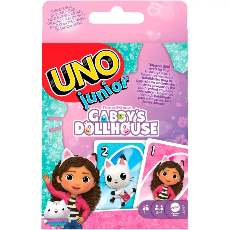 MATTEL UNO Junior Gabby’s Dollhouse Kartenspiel – Kindgerechtes UNO ab 3 Jahren