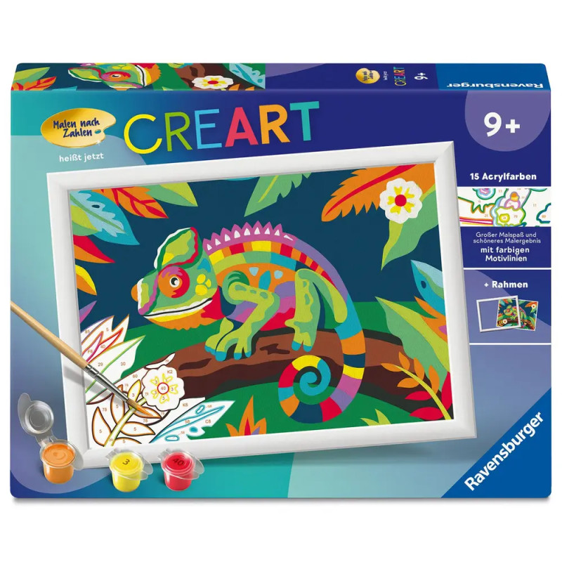 Ravensburger CreArt Malen nach Zahlen für Kinder – Farbenfrohes Chamäleon ab 9 J.