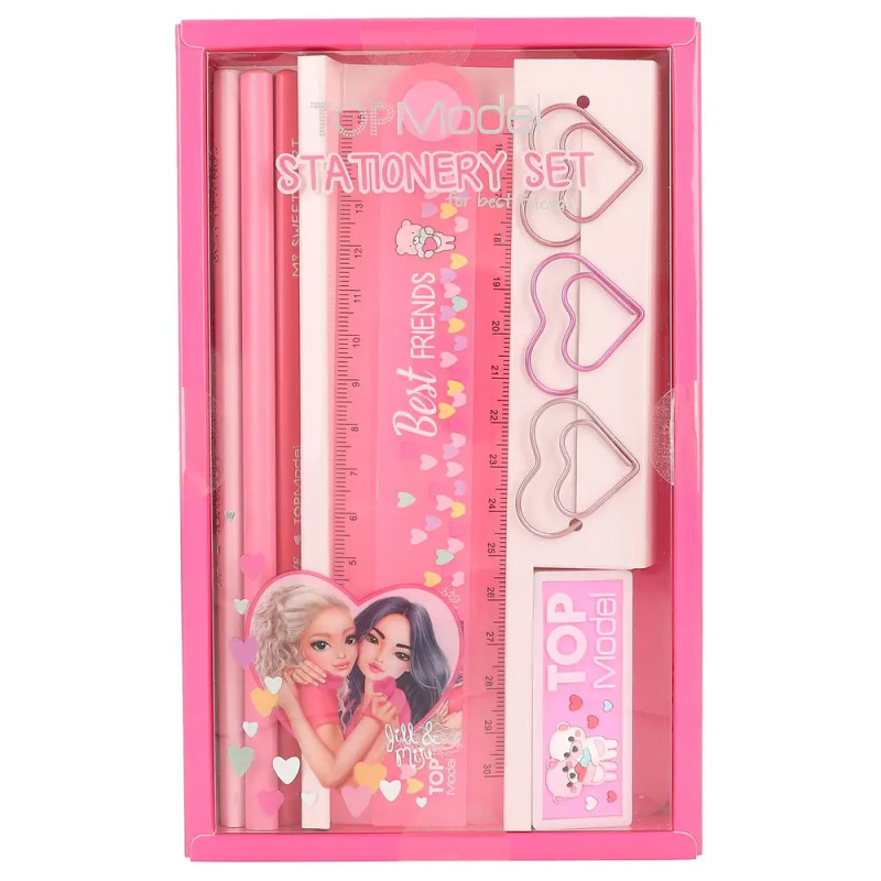 TOPModel Schreib-Set Rosé/Pink – 3 Bleistifte, Lineal, Klammern, Radiergummi