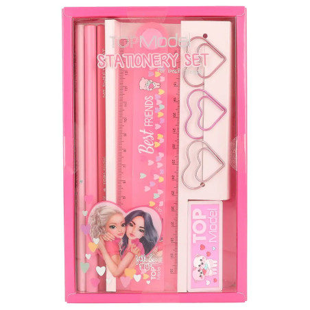 TOPModel Schreib-Set Rosé/Pink – 3 Bleistifte, Lineal, Klammern, Radiergummi