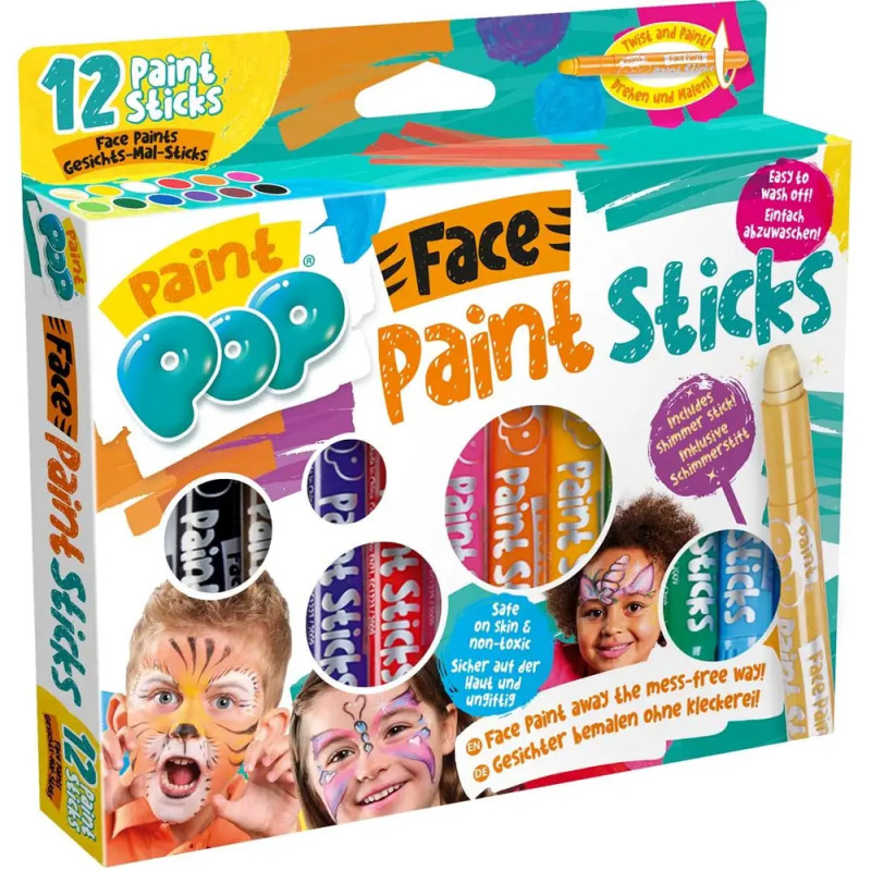 Paint Pop Face Paint Sticks 12 Farben | Schminkstifte für Kinder & Erwachsene