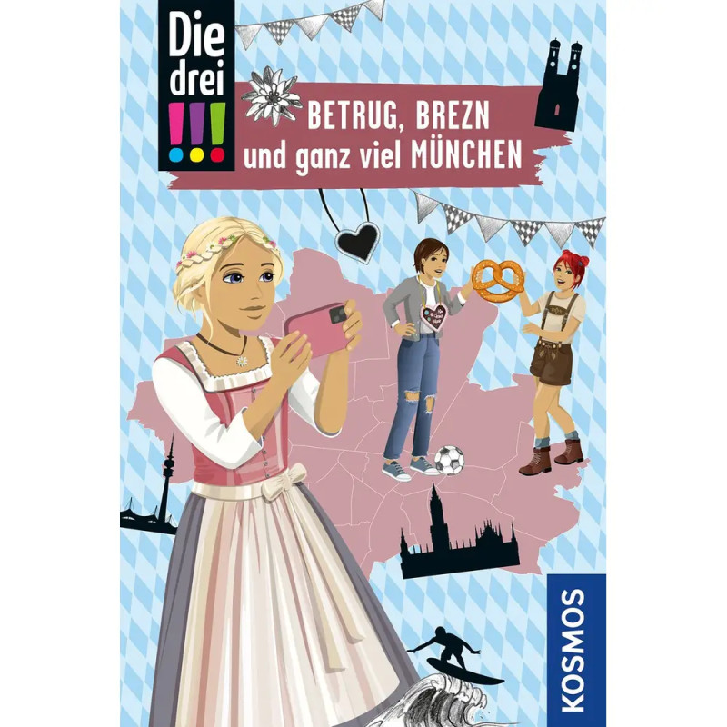 KOSMOS Die drei !!! Reisekrimi: Betrug Brezn München. Mädchen-Detektive lösen Fall in Bayern. EAN 9783440177471