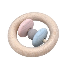 Voggenreiter Klapper-Ring 'Roti' (Blau/Rosa) – Hochwertiges Buchenholz Baby-Spielzeug ab 6 Monate