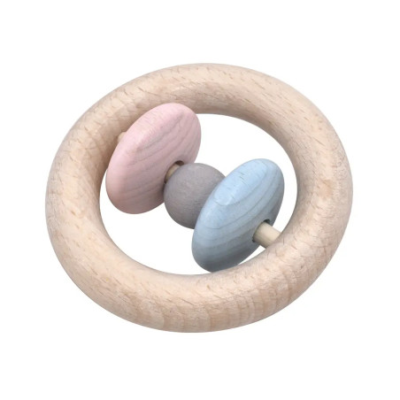 Voggenreiter Klapper-Ring 'Roti' (Blau/Rosa) – Hochwertiges Buchenholz Baby-Spielzeug ab 6 Monate