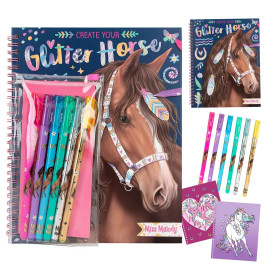 Miss Melody Create your Glitter Horses Malbuch mit 6 Glitzer-Gelstiften