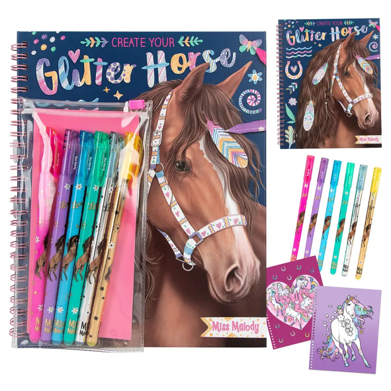 Miss Melody Create your Glitter Horses Malbuch mit 6 Glitzer-Gelstiften