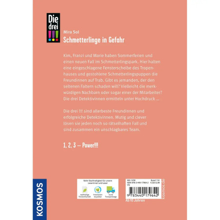 KOSMOS Die drei !!! - 114: Schmetterlinge in Gefahr Krimi für Mädchen ab 10 Jahren (9783440179642)
