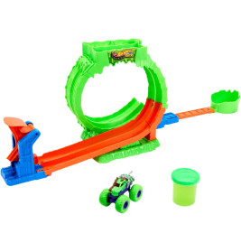 Hot Wheels Monster Trucks Mutant Chaos, Spielset Loop-Challenge mit Wreckin’ Wolf Spielzeug-Truck un