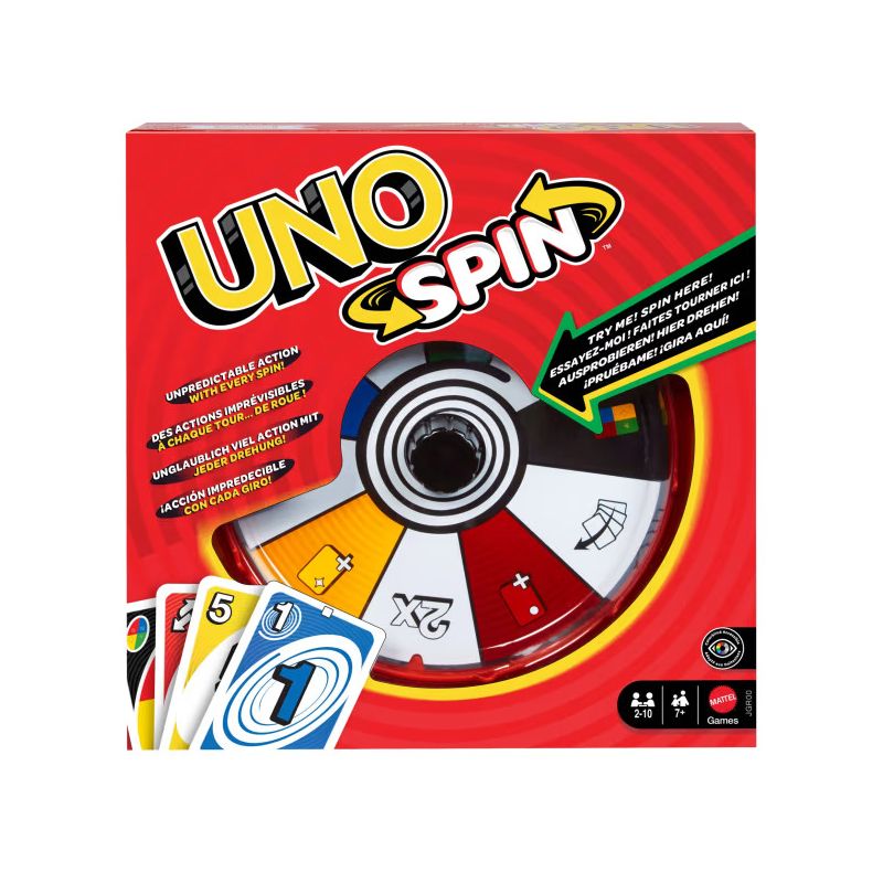 Mattel UNO Spin – Das spannende Kartenspiel mit Drehscheibe für 2-10 Spieler ab 7 Jahren