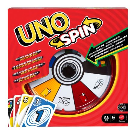 Mattel UNO Spin – Das spannende Kartenspiel mit Drehscheibe für 2-10 Spieler ab 7 Jahren