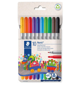 Noris Doppelfasermaler. Kartonetui mit 10 Farben.   br  br 2-Spitzen Modell: dicke Faserspitze ca. 3
