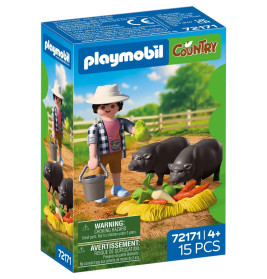 Landwirt mit Hängebauchschwein