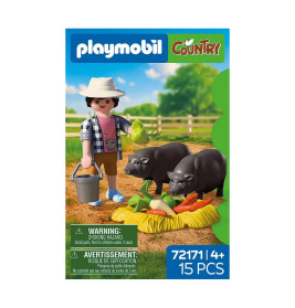 Landwirt mit Hängebauchschwein