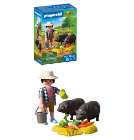 Landwirt mit Hängebauchschwein