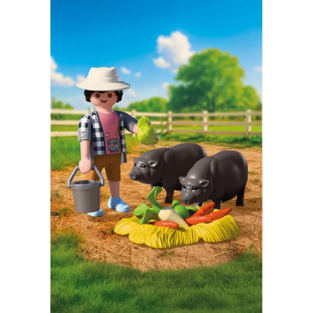 Landwirt mit Hängebauchschwein
