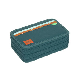 School Triple Pencil Case Unique dark green