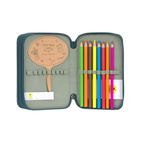 School Triple Pencil Case Unique dark green