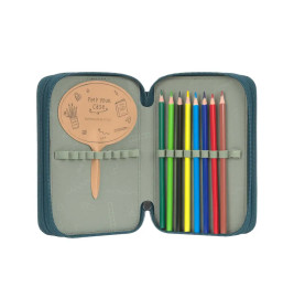 School Triple Pencil Case Unique dark green