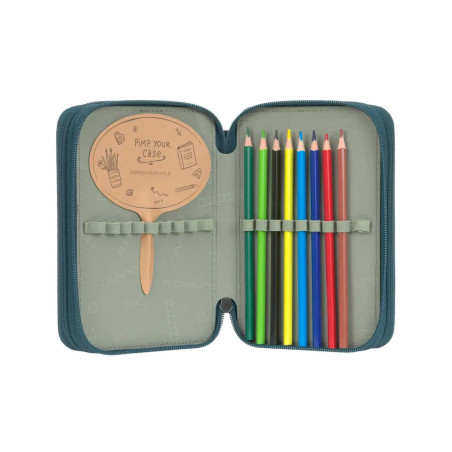 School Triple Pencil Case Unique dark green