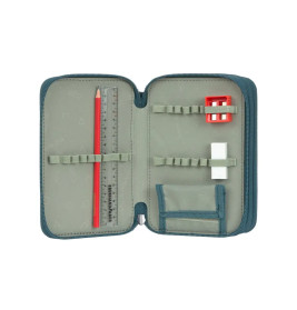 School Triple Pencil Case Unique dark green