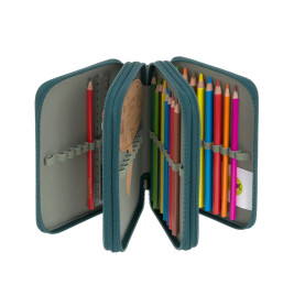 School Triple Pencil Case Unique dark green