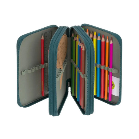 School Triple Pencil Case Unique dark green