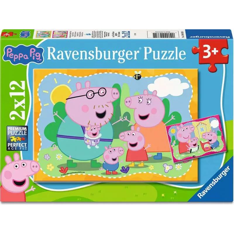 Ravensburger Kinderpuzzle Peppa Wutz 2x12 T. | Glückliche Familie Wutz | Ab 3 J.