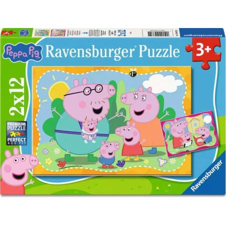 Ravensburger Kinderpuzzle Peppa Wutz 2x12 T. | Glückliche Familie Wutz | Ab 3 J.