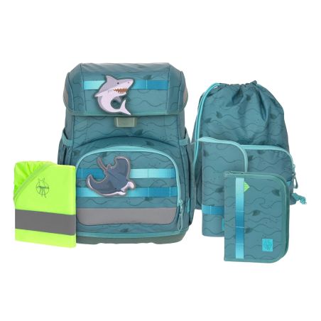 LÄSSIG Schulranzen-Set Light Unique Shark pastel petrol – Ergonomisch & Leicht