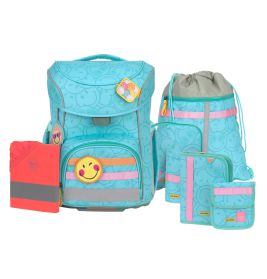LÄSSIG Schulranzen-Set Slim Unique SmileyWorld® turquoise 7-teilig – Ergonomisch & Eco