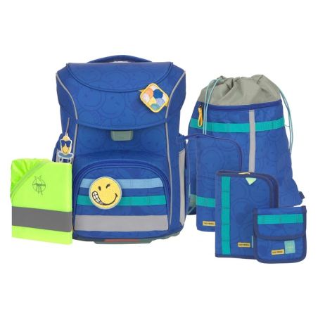 LÄSSIG Schulranzen-Set Slim Unique SmileyWorld® electric blue 7-teilig – Ergonomisch & Eco