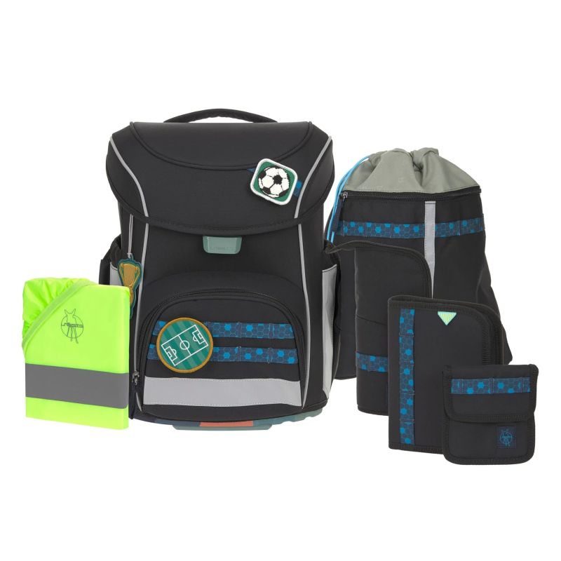 LÄSSIG Schulranzen-Set Slim Unique Football black 7-teilig – Ergonomie & Nachhaltigkeit