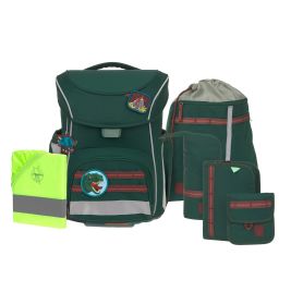 LÄSSIG Schulranzen-Set Slim Unique Dino dark green 7-teilig – Ergonomisch & Nachhaltig