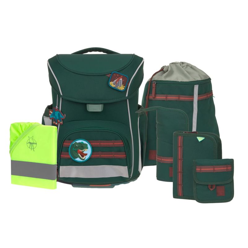 LÄSSIG Schulranzen-Set Slim Unique Dino dark green 7-teilig – Ergonomisch & Nachhaltig