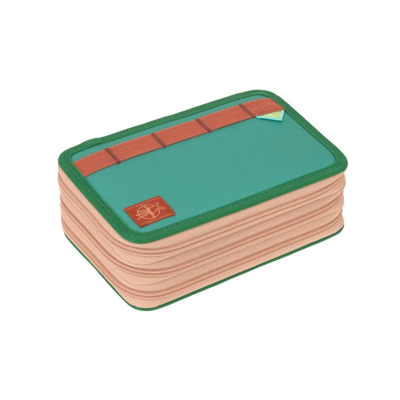 LÄSSIG School Triple Pencil Case Unique dark green/olive – Federmäppchen 3 Fächer