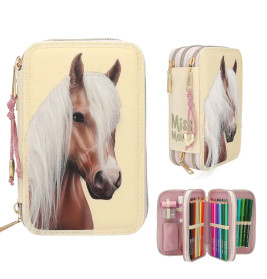 Miss Melody 3 Fach Federtasche mit Pferdekopf Applikation