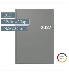 BRUNNEN Buchkalender A5 Grau 2027 – Eleganter Planer für Dein Jahr