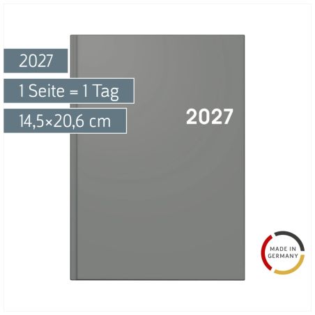 BRUNNEN Buchkalender A5 Grau 2027 – Eleganter Planer für Dein Jahr